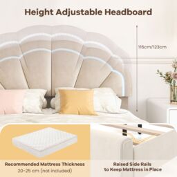 Gymax King Upholstered LED Bed Frame Platform Bed Adjustable Petal Headboard in Beige - thumbnail 6