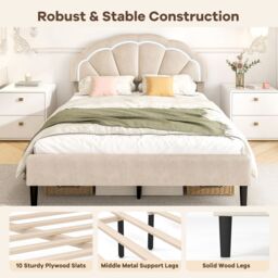 Gymax King Upholstered LED Bed Frame Platform Bed Adjustable Petal Headboard in Beige - thumbnail 3