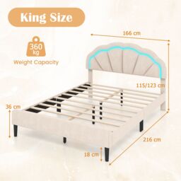 Gymax King Upholstered LED Bed Frame Platform Bed Adjustable Petal Headboard in Beige - thumbnail 2