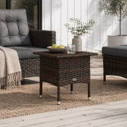 Wyld Haus Varilu Mixed Brown Rattan Style Outdoor Coffee Table Square Woven Top in Dark Brown