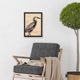 Artery8 Heron Bird Simple Ink Illustration Artwork Framed Wall Art Print A4 in Black - thumbnail 2