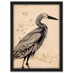 Artery8 Heron Bird Simple Ink Illustration Artwork Framed Wall Art Print A4 in Black - thumbnail 1