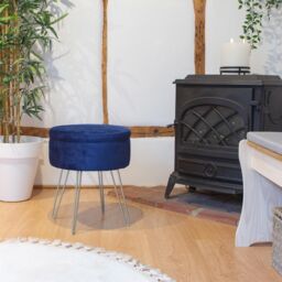 Harbour Housewares Round Velvet Storage Footstools - H45 x D36cm - Silver Legs - Pack of 2 in Blue - thumbnail 6