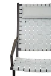 Orsina Grey Cow Leather Woven Chair, Sleek Teak Wood Lounge Accent Chair With Head Cushion, Grey Lattice Armchair - thumbnail 5