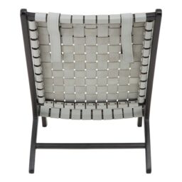 Orsina Grey Cow Leather Woven Chair, Sleek Teak Wood Lounge Accent Chair With Head Cushion, Grey Lattice Armchair - thumbnail 4