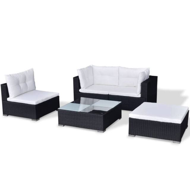 Berkfield Home Modern 5 Piece Garden Lounge Set with Cushions Poly Rattan Black - image 1