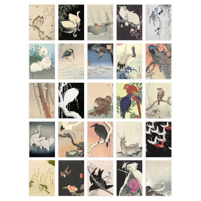 "Artery8 Wall Art Print 50 Pcs Japan Art Collage Kit Ohara Koson Woodblock Paintings s A6 Set Pack 15x10 cm (6x4"") Room Decor Poster Collection Kachō-e" - image 1