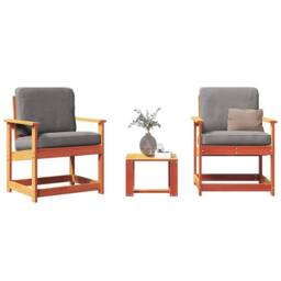 Berkfield Home Beautiful 3 Piece Garden Lounge Set Wax Brown Solid Wood Pine - thumbnail 2