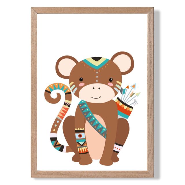 ARTZE Monkey Tribal Animal Framed Print SIZE: A3 with Oak Frame in Brown - Size: A2 - image 1