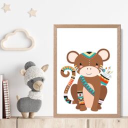 ARTZE Monkey Tribal Animal Framed Print SIZE: A3 with Oak Frame in Brown - Size: A2 - thumbnail 2