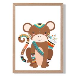 ARTZE Monkey Tribal Animal Framed Print SIZE: A3 with Oak Frame in Brown - Size: A2