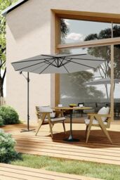 H&O Direct 3M Light Grey Outdoor Cantilever Parasol with Cross Base - thumbnail 2