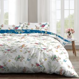 Velosso Birds Floral Cotton Rich Printed Duvet Cover & Pillowcase in Navy - Size: Single - thumbnail 2