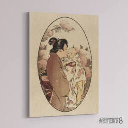 "Artery8 Helen Hyde The Secret Japanese Mother & Child Canvas Wall Art Print in Beige - Size: W12"" x H16""" - thumbnail 2