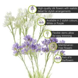 Pegdev Pack of 6 60cm Artificial Purple Starflower Stems with Silk Flowers - thumbnail 2