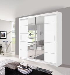 OLYMPIA FURNITURE Oslo 180cm Sliding Mirror Door Wardrobe With Hanging Rails & Shelves Available In 3 Colour in White - thumbnail 1