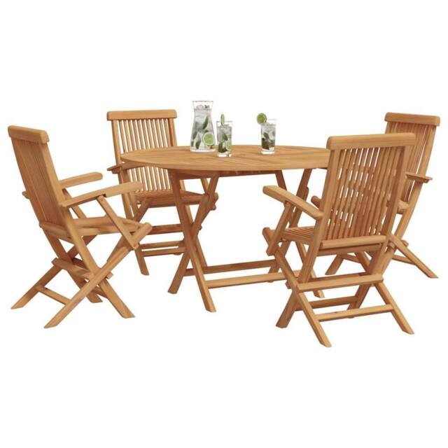 Berkfield Home Classic 5 Piece Garden Dining Set Solid Wood Teak in Brown - image 1