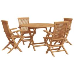 Berkfield Home Classic 5 Piece Garden Dining Set Solid Wood Teak in Brown - thumbnail 3