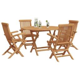 Berkfield Home Classic 5 Piece Garden Dining Set Solid Wood Teak in Brown - thumbnail 1