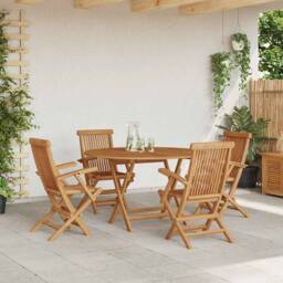Berkfield Home Classic 5 Piece Garden Dining Set Solid Wood Teak in Brown - thumbnail 4