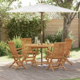 Berkfield Home Classic 5 Piece Garden Dining Set Solid Wood Teak in Brown - thumbnail 2