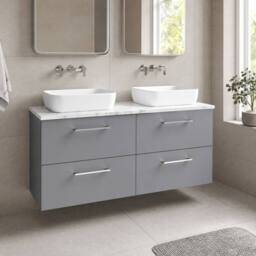 Balterley Level 1200mm Wall Hung 4 Drawer Unit & Laminate Worktop - Satin Grey - thumbnail 4