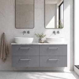 Balterley Level 1200mm Wall Hung 4 Drawer Unit & Laminate Worktop - Satin Grey - thumbnail 6