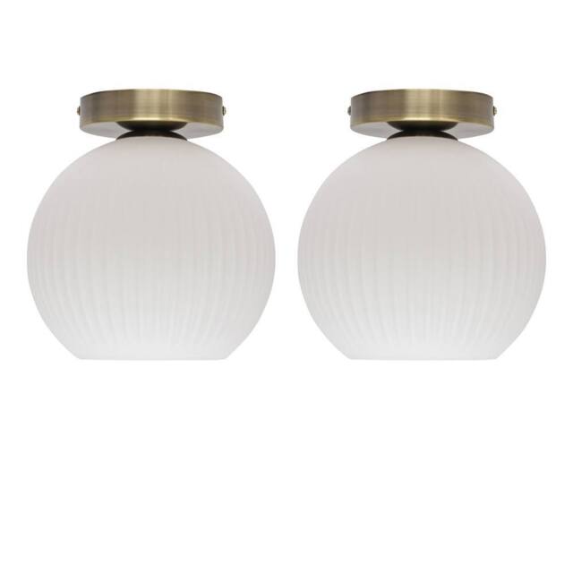 First Choice Lighting Set of 2 Betchley - White Glass Antique Brass Ceiling Light Fittings - image 1
