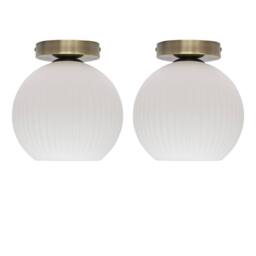First Choice Lighting Set of 2 Betchley - White Glass Antique Brass Ceiling Light Fittings