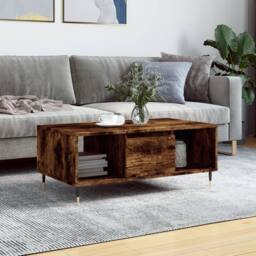 Berkfield Home Coffee Table Smoked Oak 90x50x36.5 cm Engineered Wood in Brown - thumbnail 2