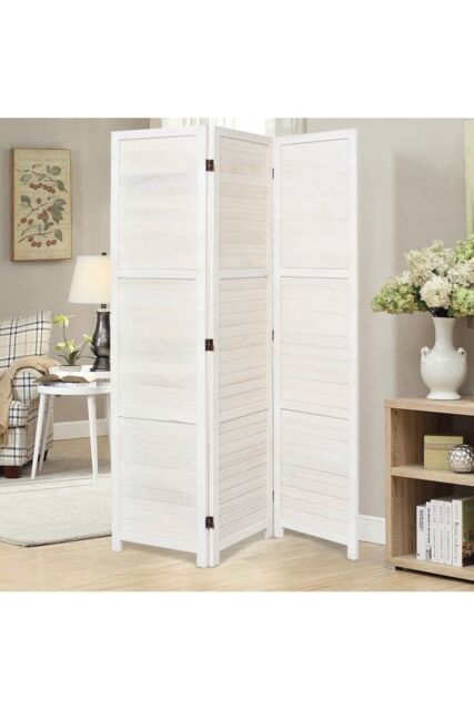 Living and Home Folding Solid Wood Room Divider Privacy Screen in White - image 1