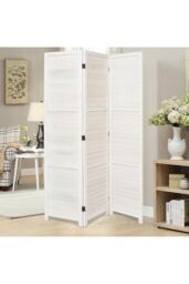 Living and Home Folding Solid Wood Room Divider Privacy Screen in White - thumbnail 1