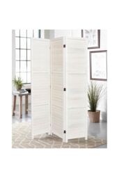 Living and Home Folding Solid Wood Room Divider Privacy Screen in White - thumbnail 2