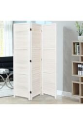 Living and Home Folding Solid Wood Room Divider Privacy Screen in White - thumbnail 3