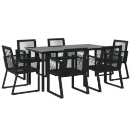 Berkfield Home 7 Piece Garden Dining Set Black PVC Rattan - thumbnail 3