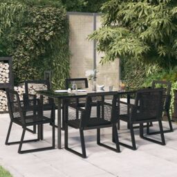 Berkfield Home 7 Piece Garden Dining Set Black PVC Rattan - thumbnail 1