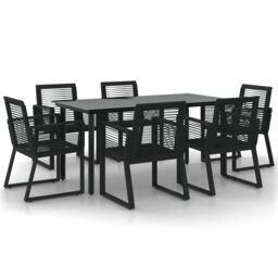 Berkfield Home 7 Piece Garden Dining Set Black PVC Rattan - thumbnail 2
