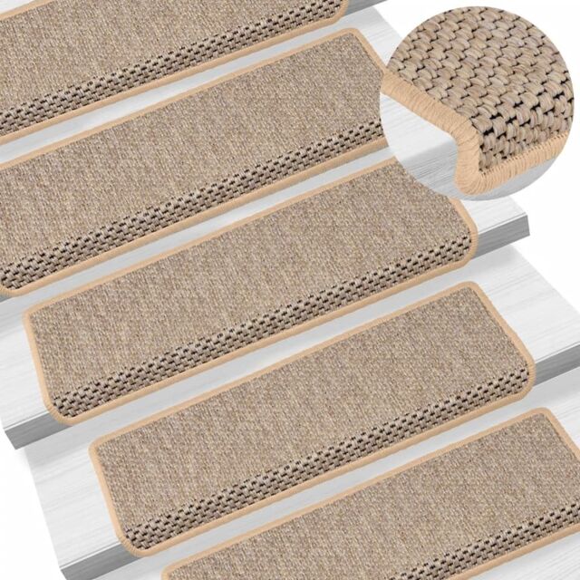 Berkfield Home Stair Mats Self-adhesive Sisal-Look 15 pcs 65x21x4 cm Light Beige - Size: Medium - image 1