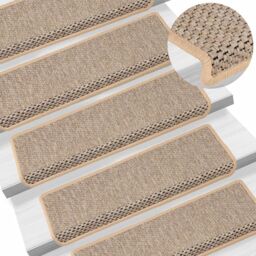 Berkfield Home Stair Mats Self-adhesive Sisal-Look 15 pcs 65x21x4 cm Light Beige - Size: Medium - thumbnail 1