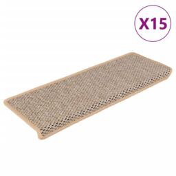Berkfield Home Stair Mats Self-adhesive Sisal-Look 15 pcs 65x21x4 cm Light Beige - Size: Medium - thumbnail 2