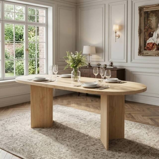 Rolipo Modern Oval Oak Wood Finish Dining Table for 6-8 People, 180x90cm in Brown - Size: 180x90 cm - image 1