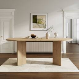 Rolipo Modern Oval Oak Wood Finish Dining Table for 6-8 People, 180x90cm in Brown - Size: 180x90 cm - thumbnail 2