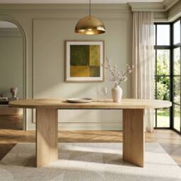 Rolipo Modern Oval Oak Wood Finish Dining Table for 6-8 People, 180x90cm in Brown - Size: 180x90 cm - thumbnail 4