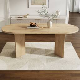Rolipo Modern Oval Oak Wood Finish Dining Table for 6-8 People, 180x90cm in Brown - Size: 180x90 cm - thumbnail 3