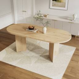 Rolipo Modern Oval Oak Wood Finish Dining Table for 6-8 People, 180x90cm in Brown - Size: 180x90 cm - thumbnail 5