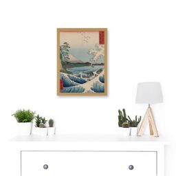 Artery8 Utagawa Hiroshige Japan Sea Off-Satta Iconic A4 Artwork Framed Wall Art Print in Light Oak - thumbnail 2