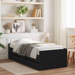 Berkfield Home Modern Bed Frame with Drawers without Mattress Black 90x190 cm Single - thumbnail 2