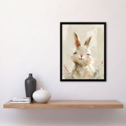"Artery8 Cute Smiling Bunny Rabbit Happy Baby Animal Framed Art Print in Beige - Size: W12"" x H16""" - thumbnail 4