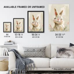 "Artery8 Cute Smiling Bunny Rabbit Happy Baby Animal Framed Art Print in Beige - Size: W12"" x H16""" - thumbnail 3