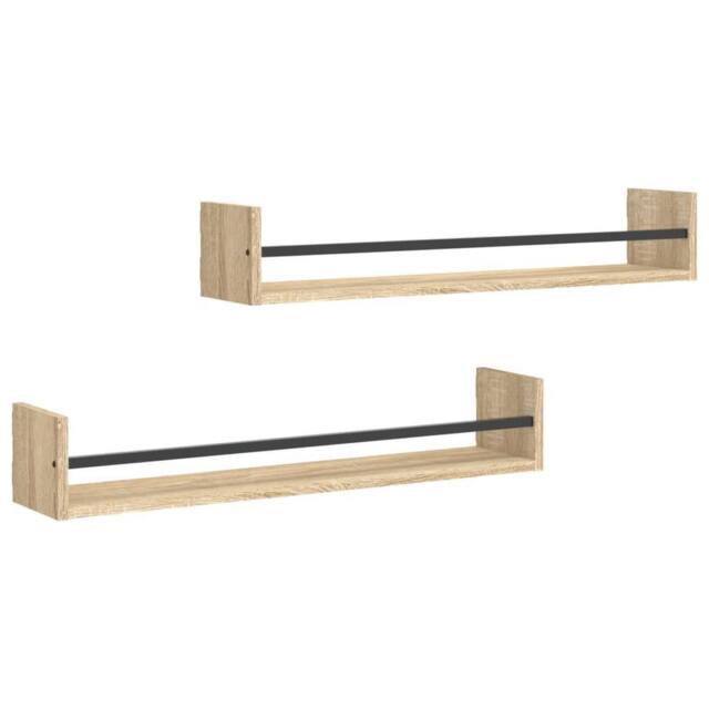 Berkfield Home Wall Shelves with Bars 2 pcs Sonoma Oak 80x16x14 cm in Light Tan - Size: 80 x 16 x 14 cm - image 1